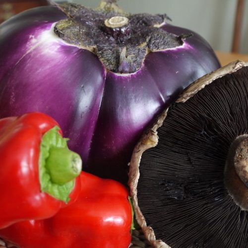 eggplant, peppers and mushrooms for eggplant sauce