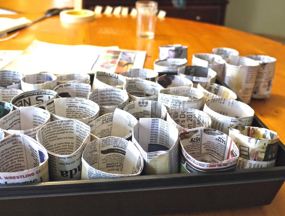 Seed starting pots made from newspaper