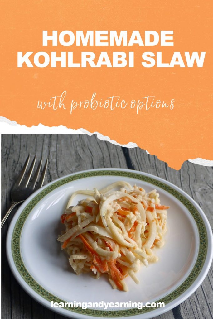 Homemade kohlrabi slaw with probiotic options!