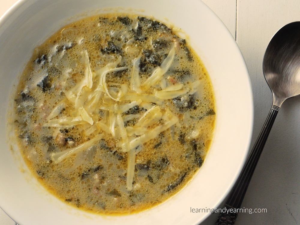 low carb Zuppa Toscana soup with stinging nettle