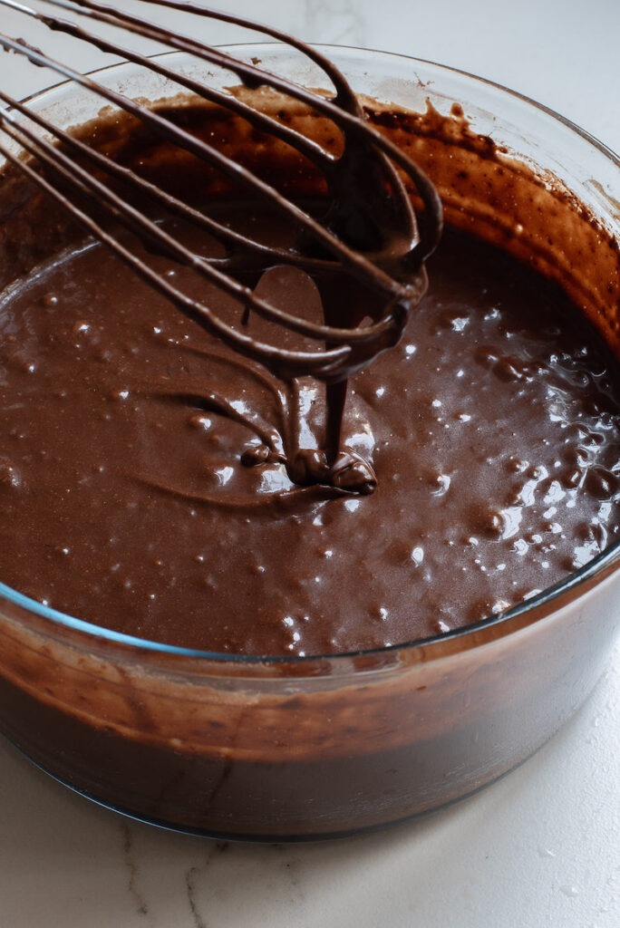 chocolate cake batter made with roasted dandelion root coffee