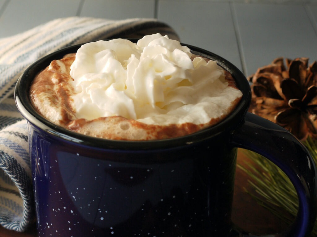 mug of roasted dandelion root hot chocolate