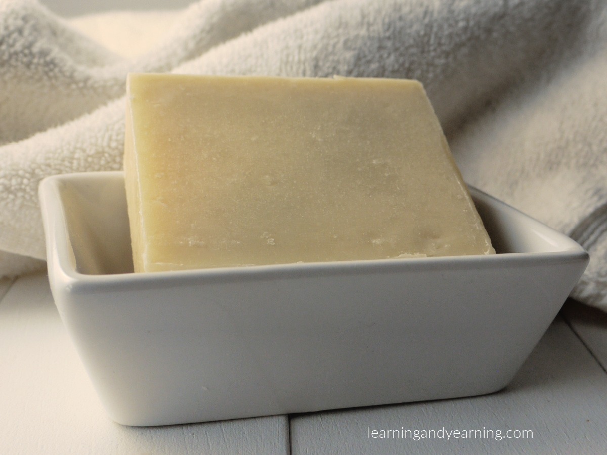 homemade bar of chamomile soap for sensitive skin